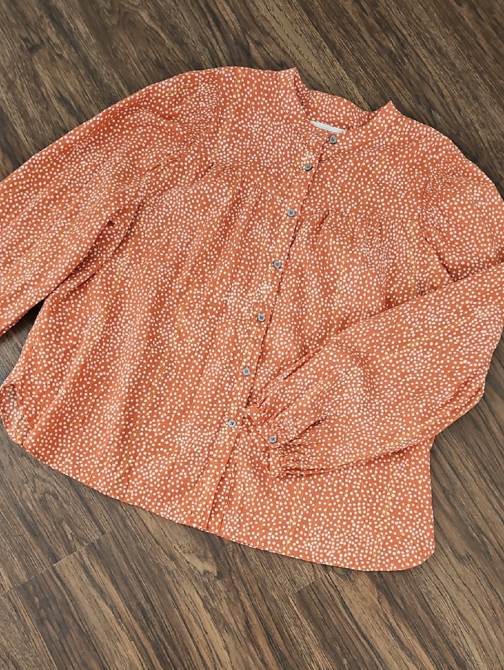 LOFT Orange Dot-Print Button Down Blouse, Size XL Petite